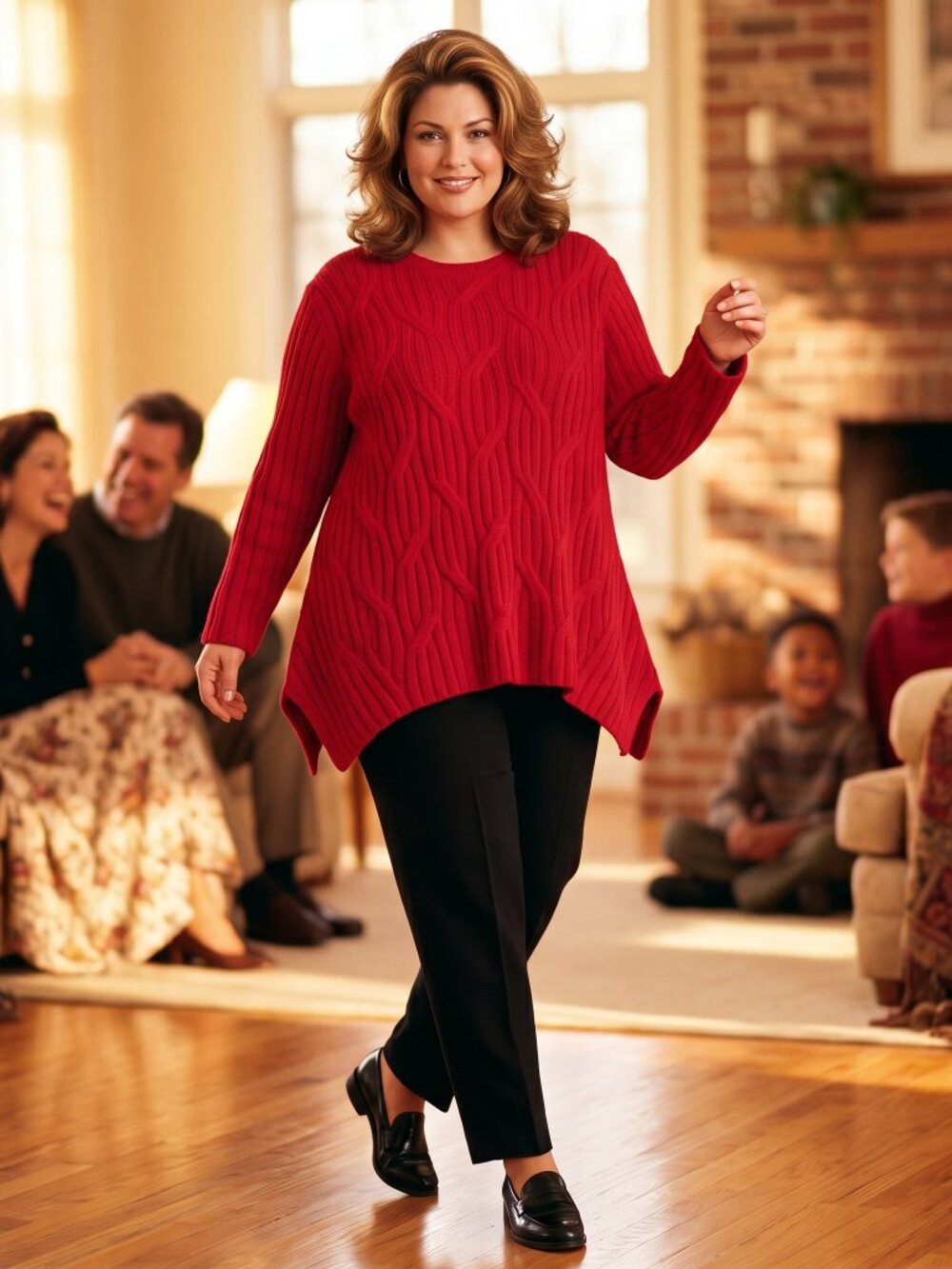 J. Jill Women 2X Sweater Red Chenille Cable Knit Tunic Pullover Iconic Après Ski